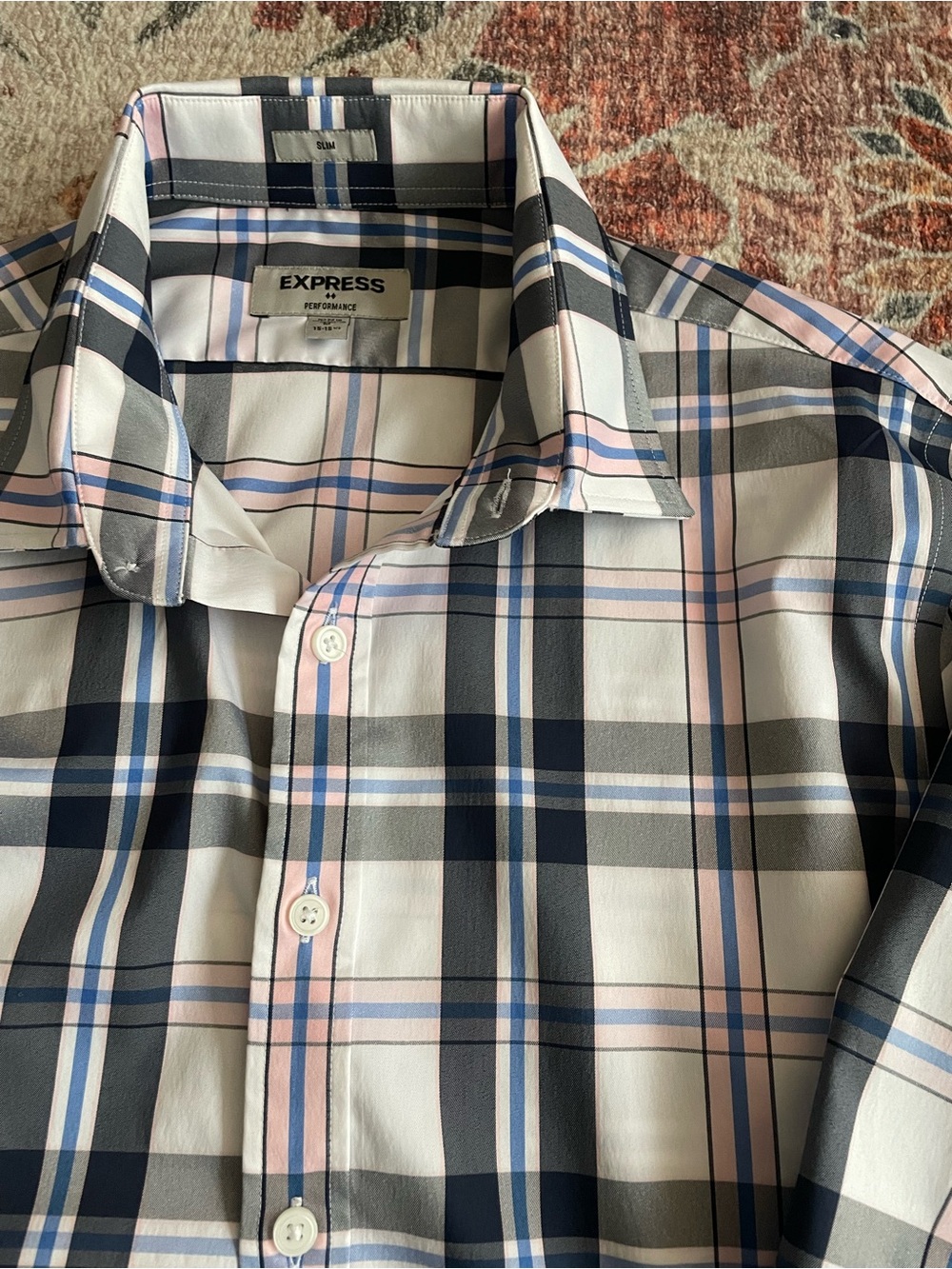 Medium Express Men's Button-Up Shirt - White, Navy & Pink